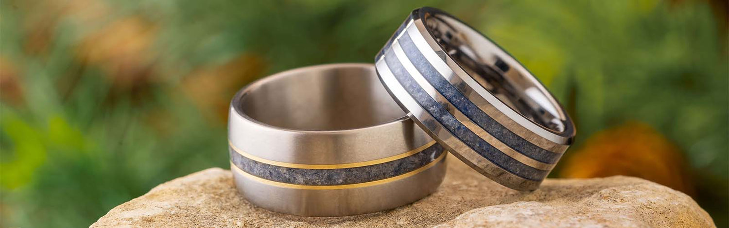 Crushed Gemstone Wedding Bands for Men