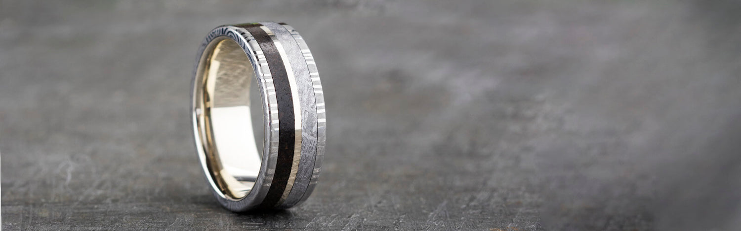 Meteorite and Damascus Ring