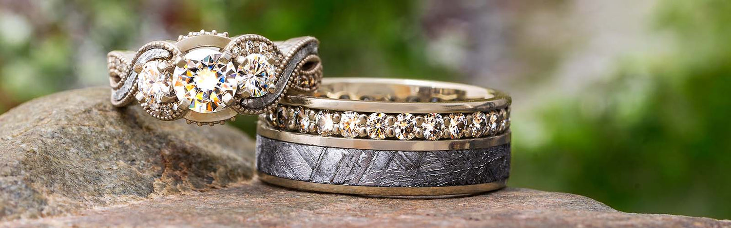 Meteorite and Diamond Rings