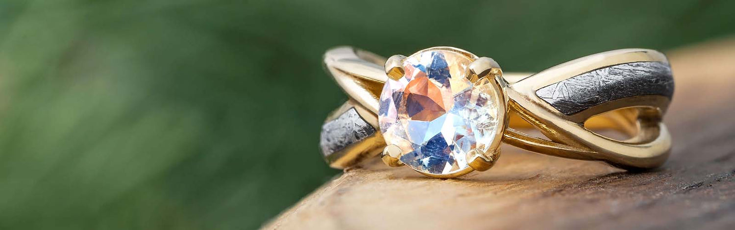 Moonstone Meteorite Rings
