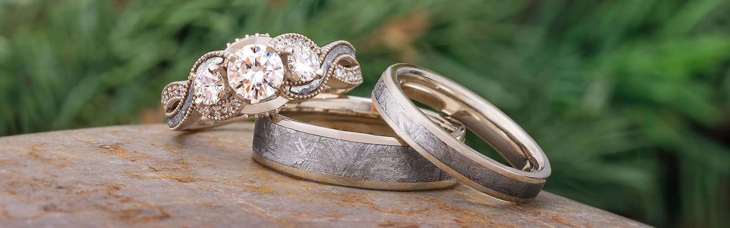 White Gold Meteorite Rings