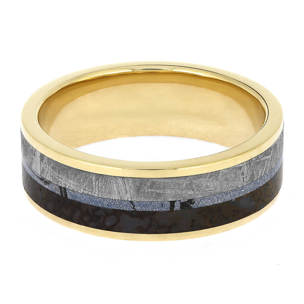 Wedding Band in Yellow Gold with Meteorite