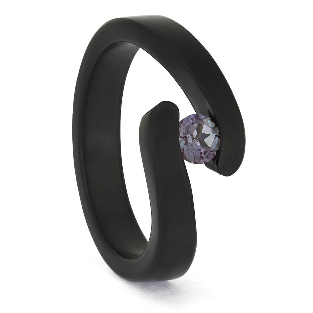 Black Engagement Ring with Alexandrite