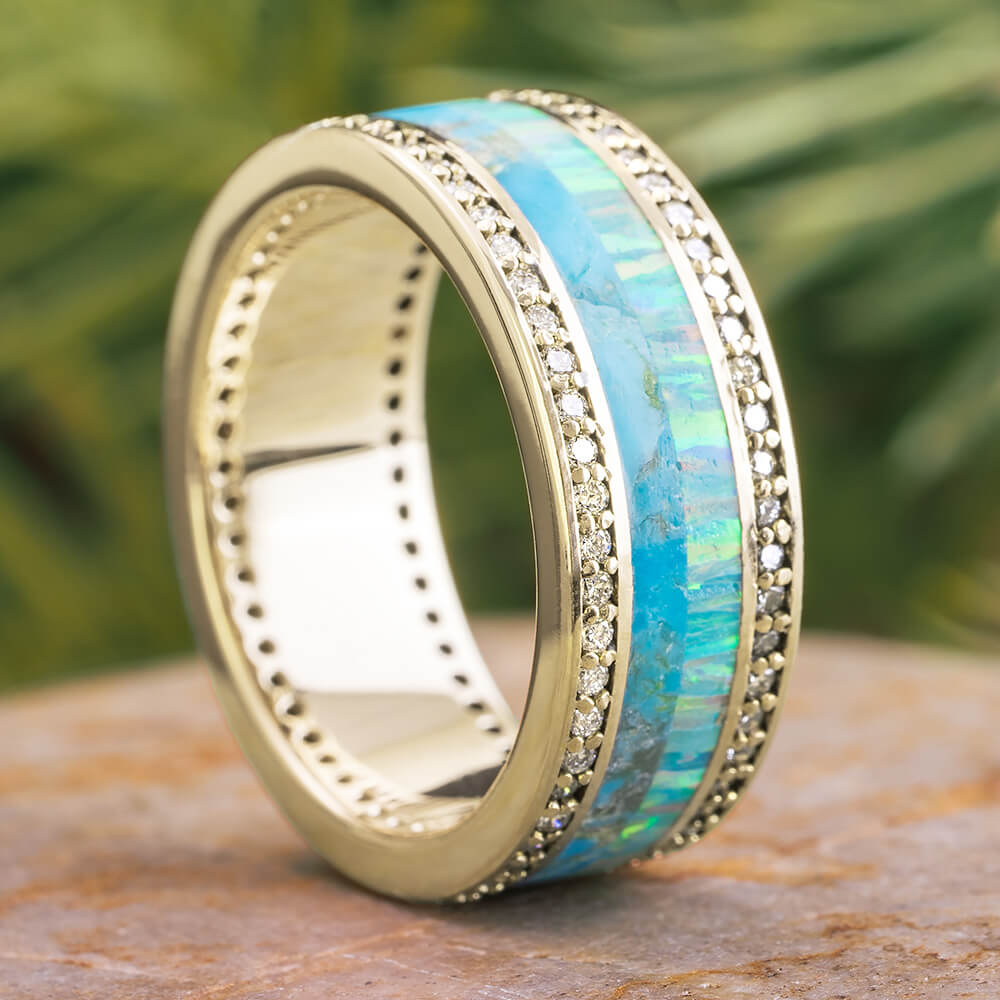 Turquoise, Opal, and White Gold Eternity Band