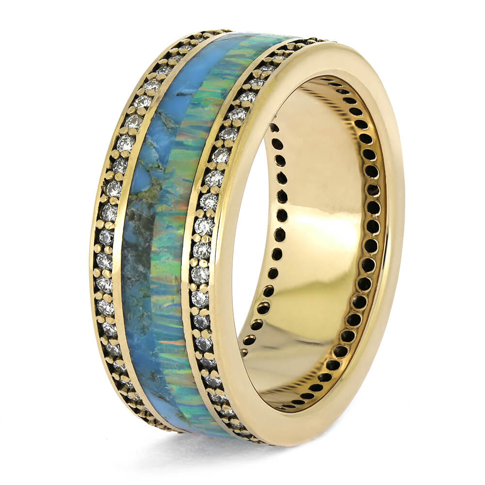 Yellow Gold Wedding Band with Two Birthstone Inlays