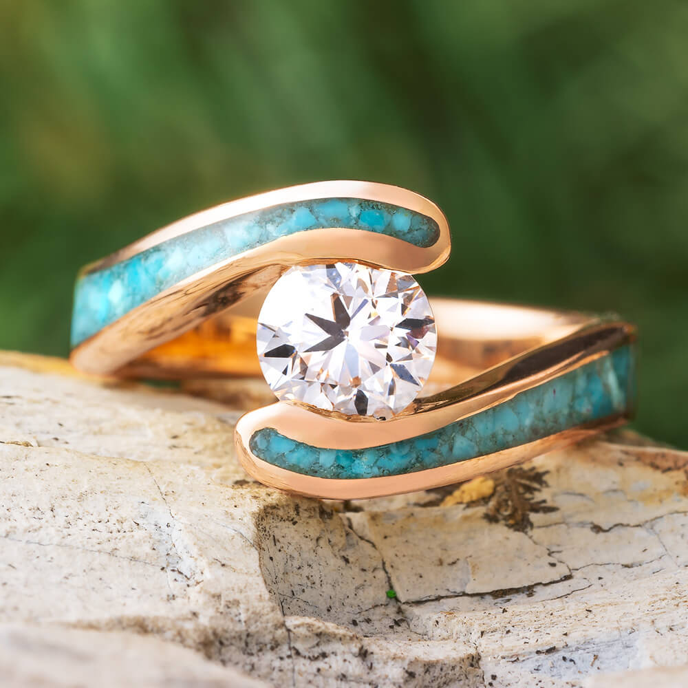 Rose Gold Turquoise Engagement Ring with Diamond