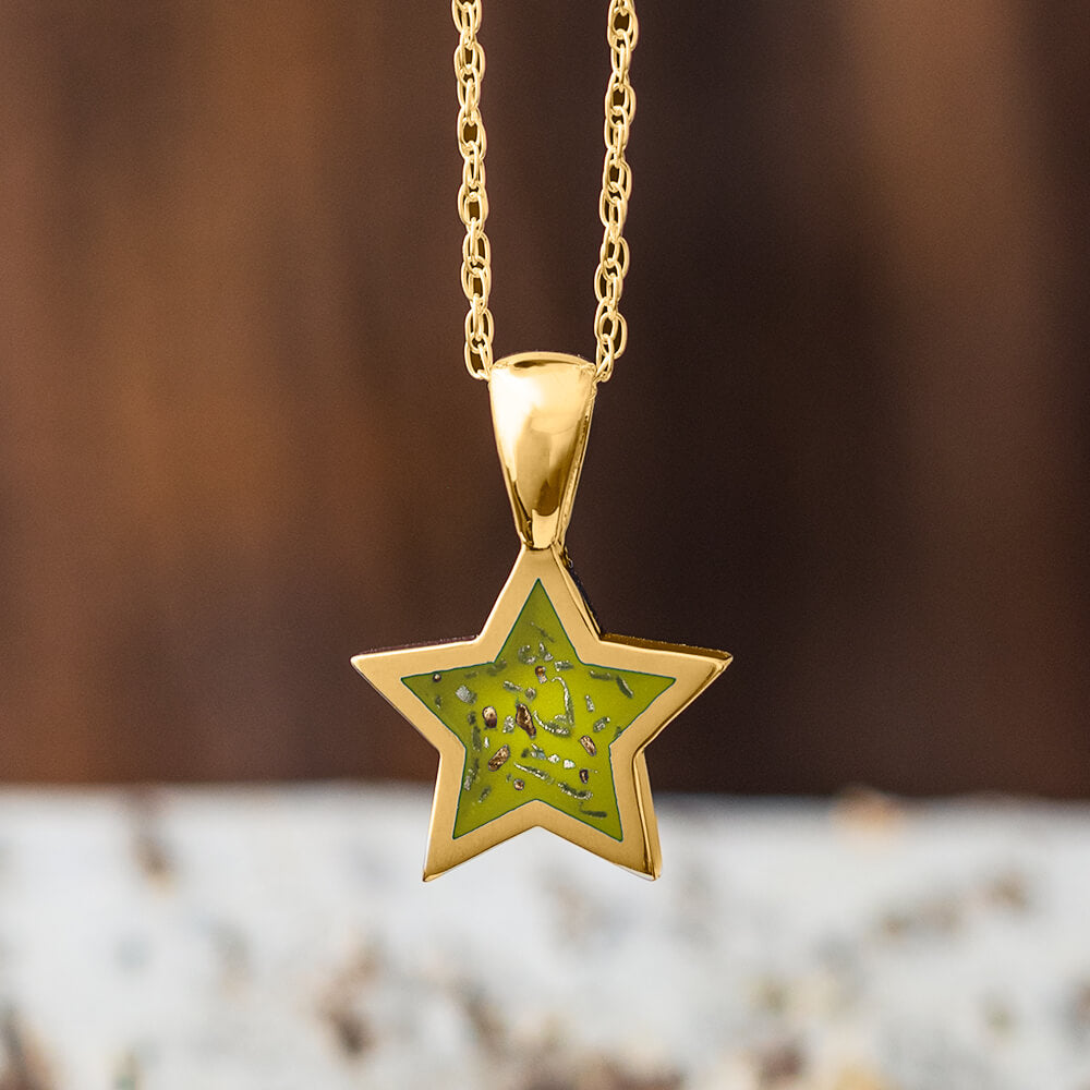 Yellow Gold Star Pendant Necklace With Orange Stardust™-2583-OR - Jewelry by Johan