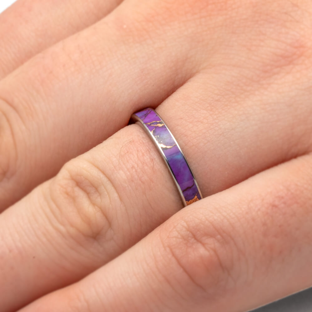 Lava Turquoise Ring, Purple Turquoise Wedding Band In Titanium-3895 - Jewelry by Johan
