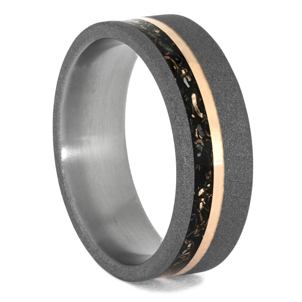Black Stardust™ Wedding Band with Rose Gold Pinstripe In Titanium-3984 - Jewelry by Johan