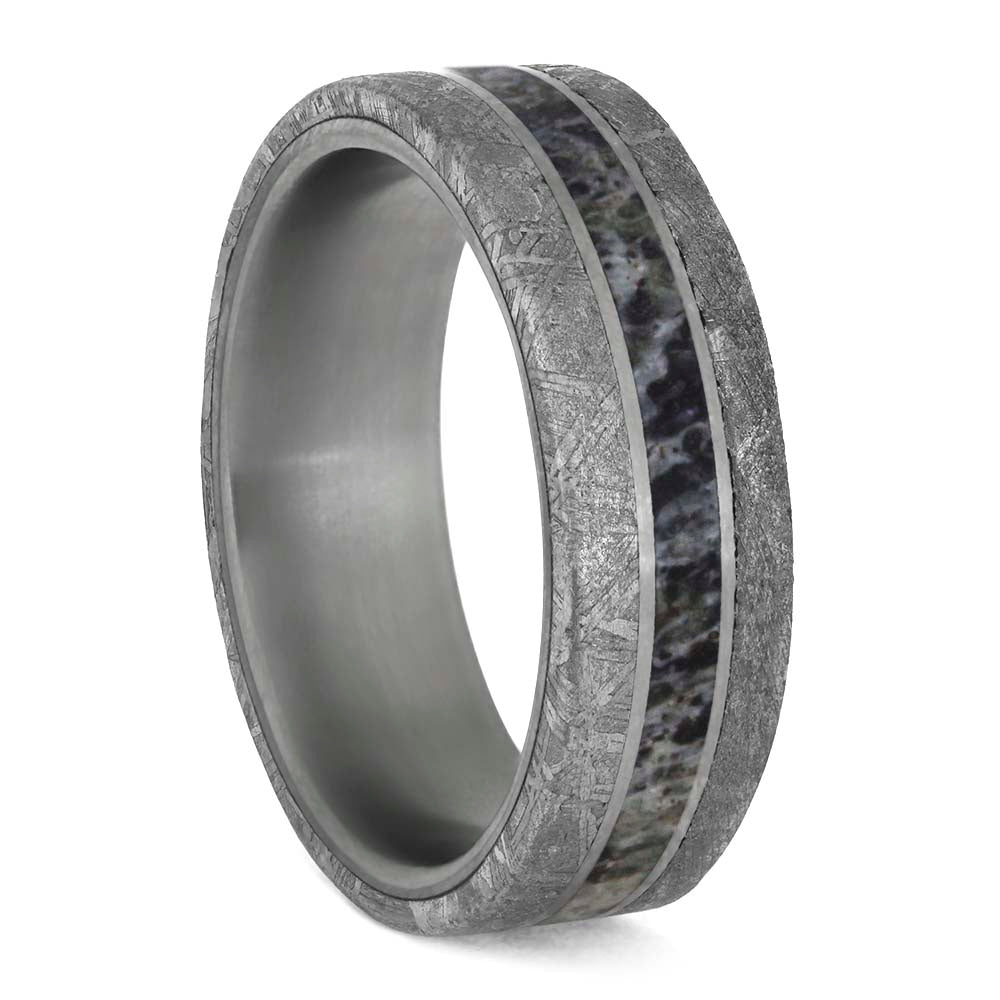 Meteorite and Antler Men's Wedding Ring in Matte Titanium-4201 - Jewelry by Johan