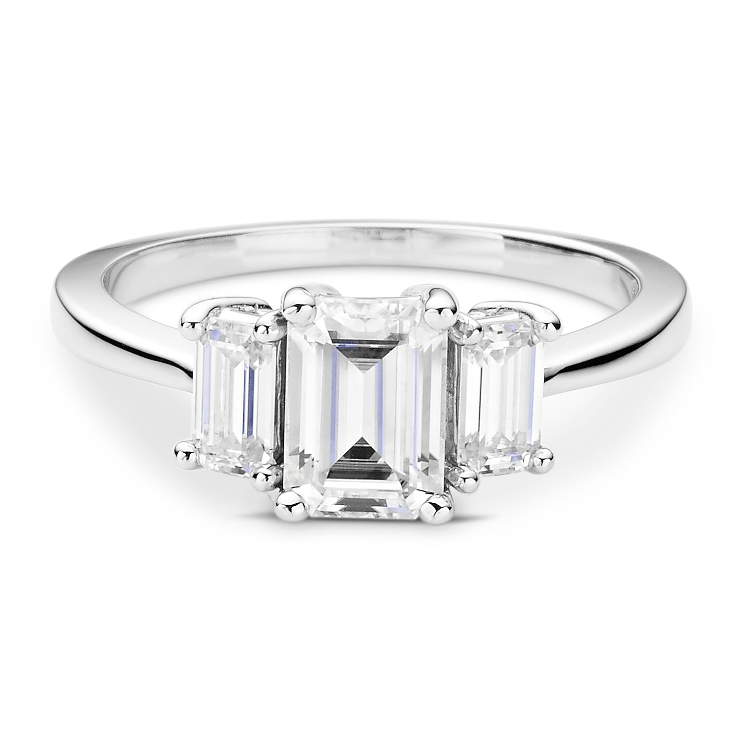 Charles & Colvard Moissanite Emerald Cut Three Stone Ring in White Gold-612941 - Jewelry by Johan
