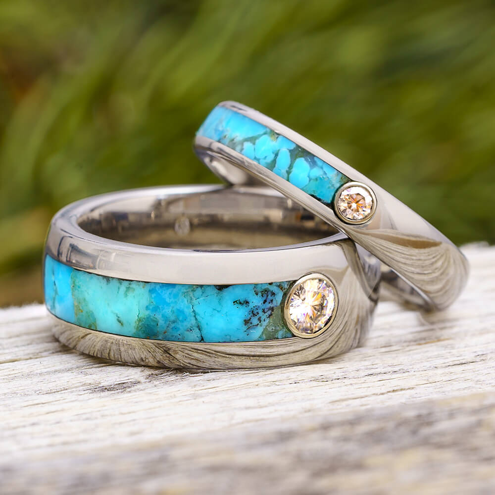 Matching Turquoise Ring Set with Moissanites
