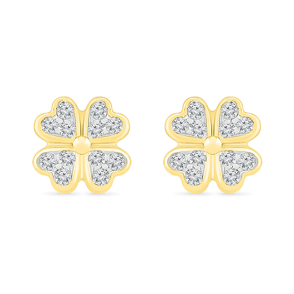 Four-Leaf Clover Stud Earrings with Diamond Clusters - Jewelry by Johan