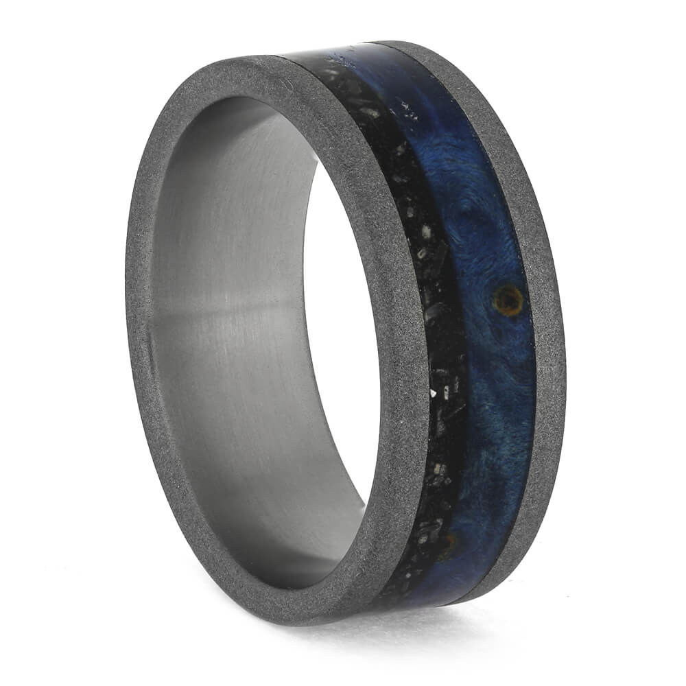 Black Stardust™ Wedding Band With Blue Box Elder, Size 9.5-RS11209 - Jewelry by Johan