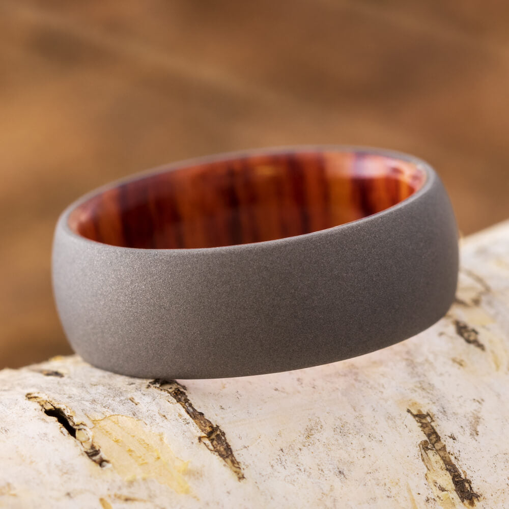 8mm Tulipwood Ring With Sandblasted Titanium Overlay, In Stock-SIG3000 - Jewelry by Johan