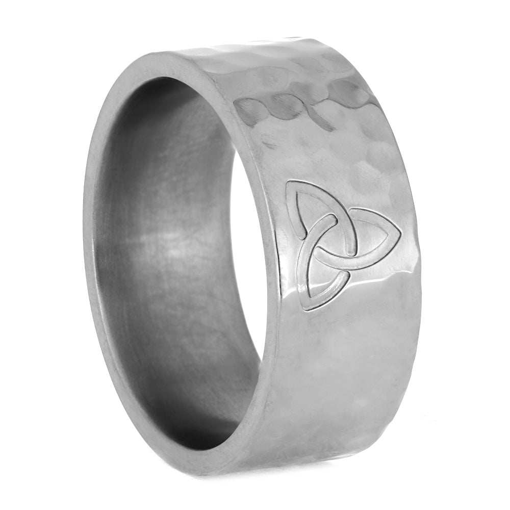 Celtic Trinity Knot Ring With Hammered Finish In Titanium