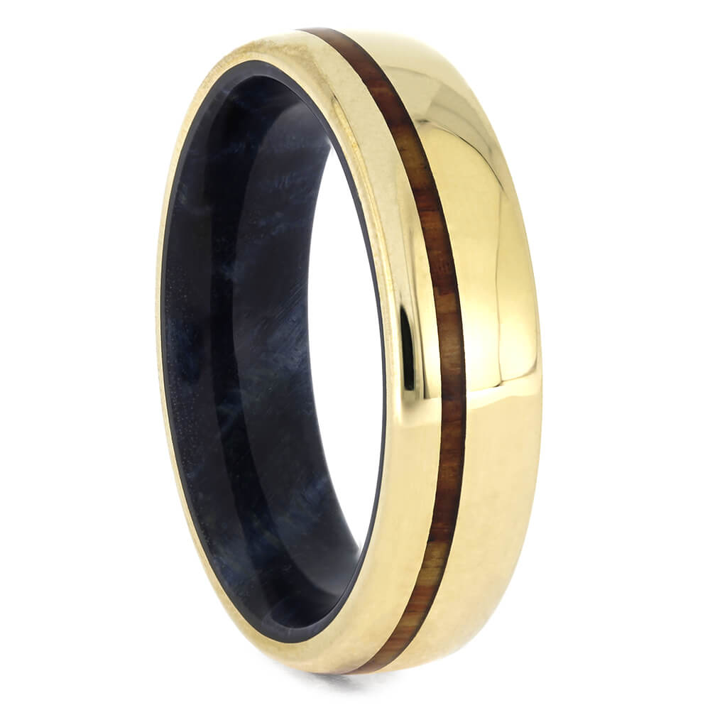 Yellow Gold Ring with Tulipwood and Blue Box Elder