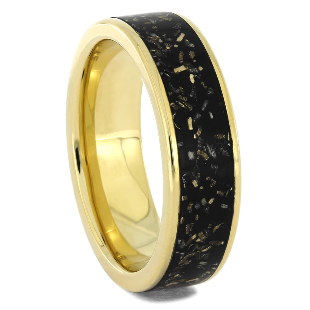 Black Stardust and Yellow Gold Ring