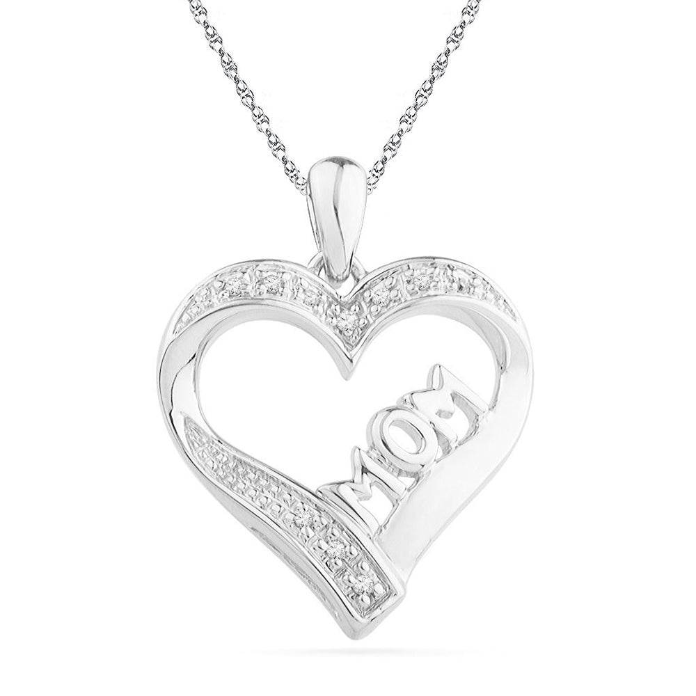 Mom Necklace With Diamonds, Silver or White Gold-SHPH072417AAW - Jewelry by Johan