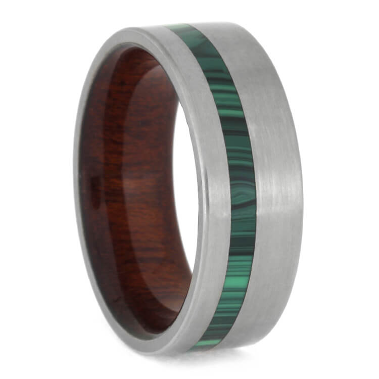 Malachite Ring With Bloodwood Sleeve In Matte Titanium, Size 9.75-RS9067 - Jewelry by Johan