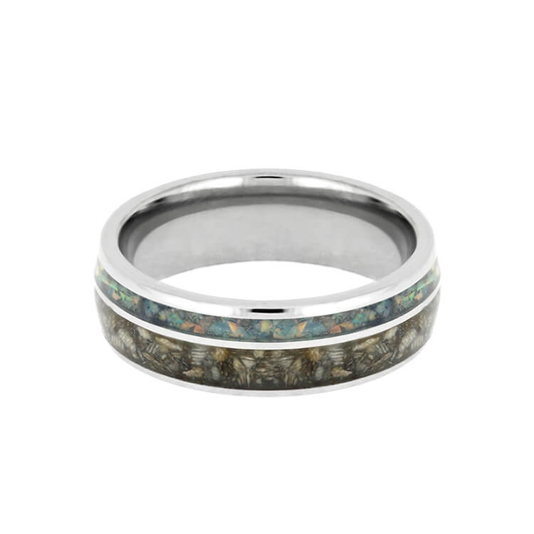 Horse Hoof Ring, Titanium Ring With Opal Inlay, Pet Memorial Jewelry-2724 - Jewelry by Johan