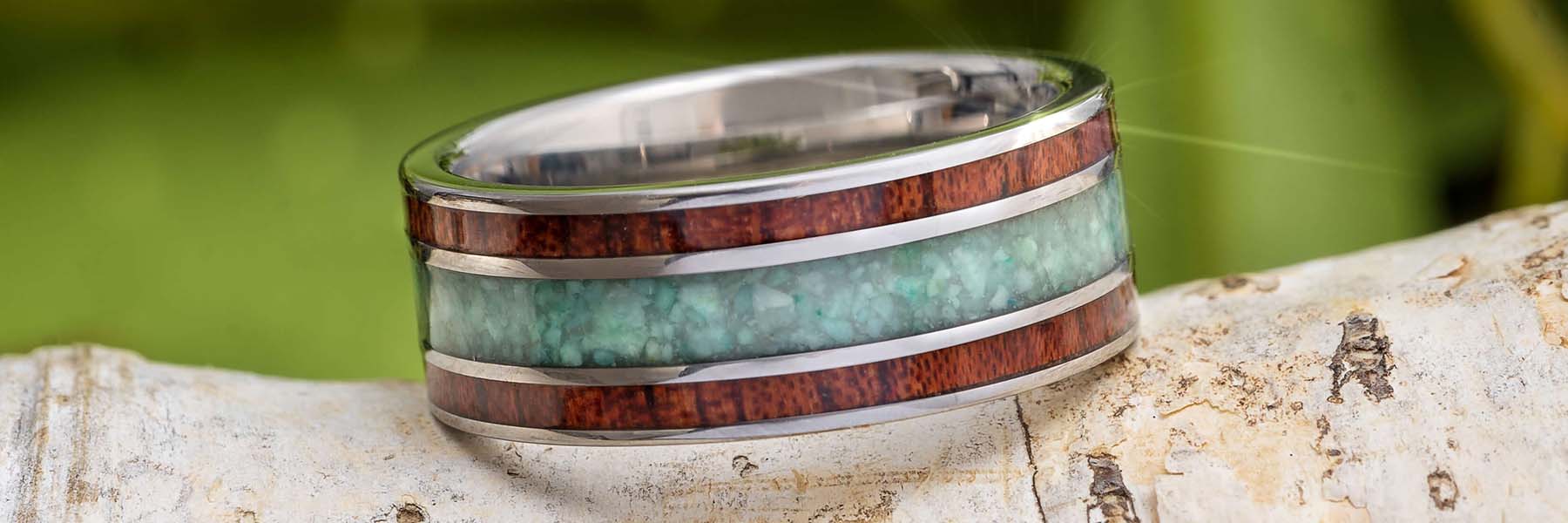 Bubinga Wood inlaid in a wedding band