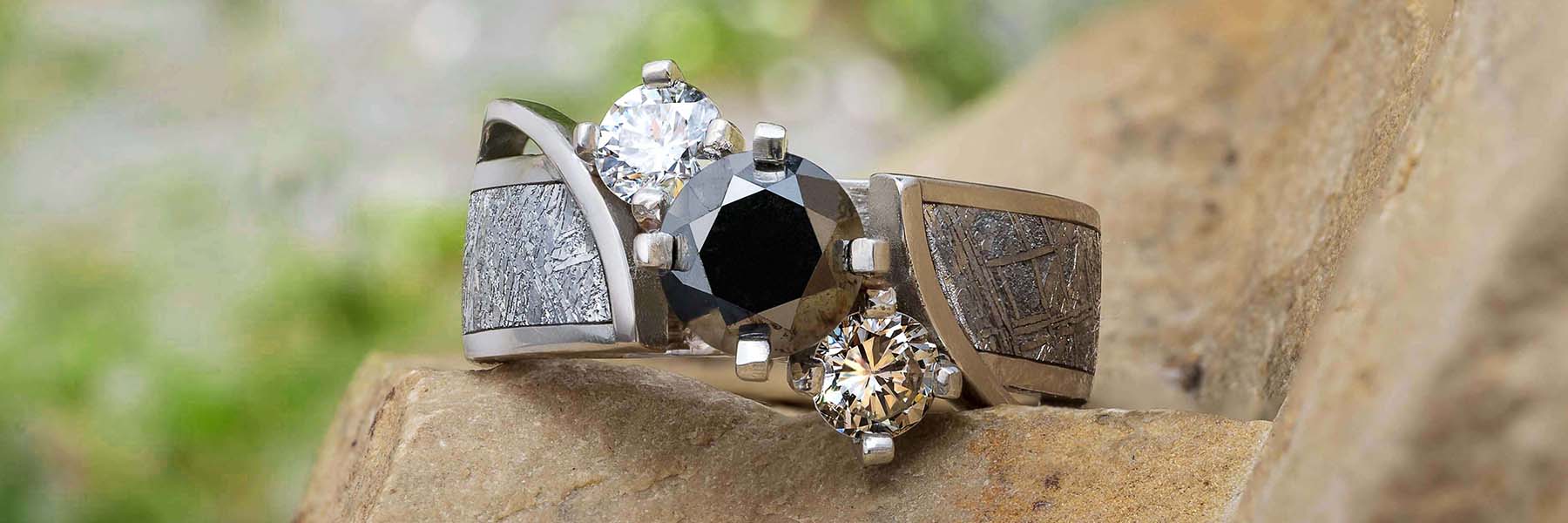 Meteorite and Platinum Engagement Ring