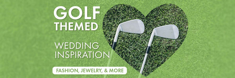 Golf-themed wedding inspiration with clubs arranged in a heart shape.