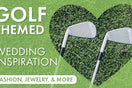 Golf-themed wedding inspiration with clubs arranged in a heart shape.
