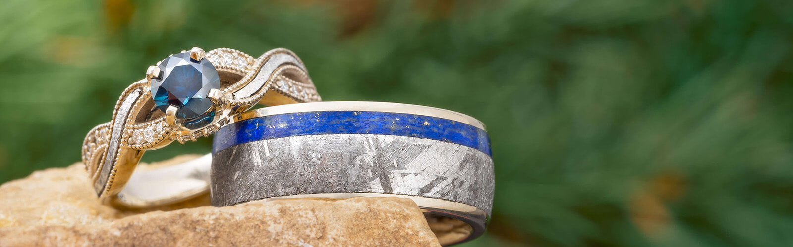 Blue Meteorite Wedding Rings