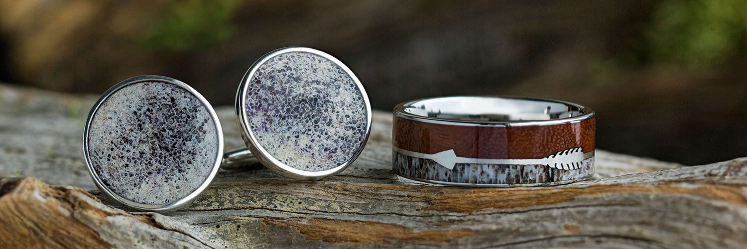 Antler Cuff Links and Wedding Band Set