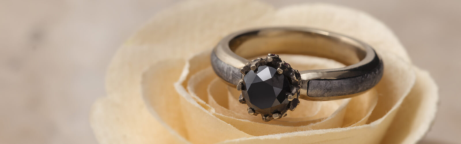Black Diamond and Meteorite Engagement Ring