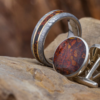 Dinosaur Bone Ring and Cuff Links