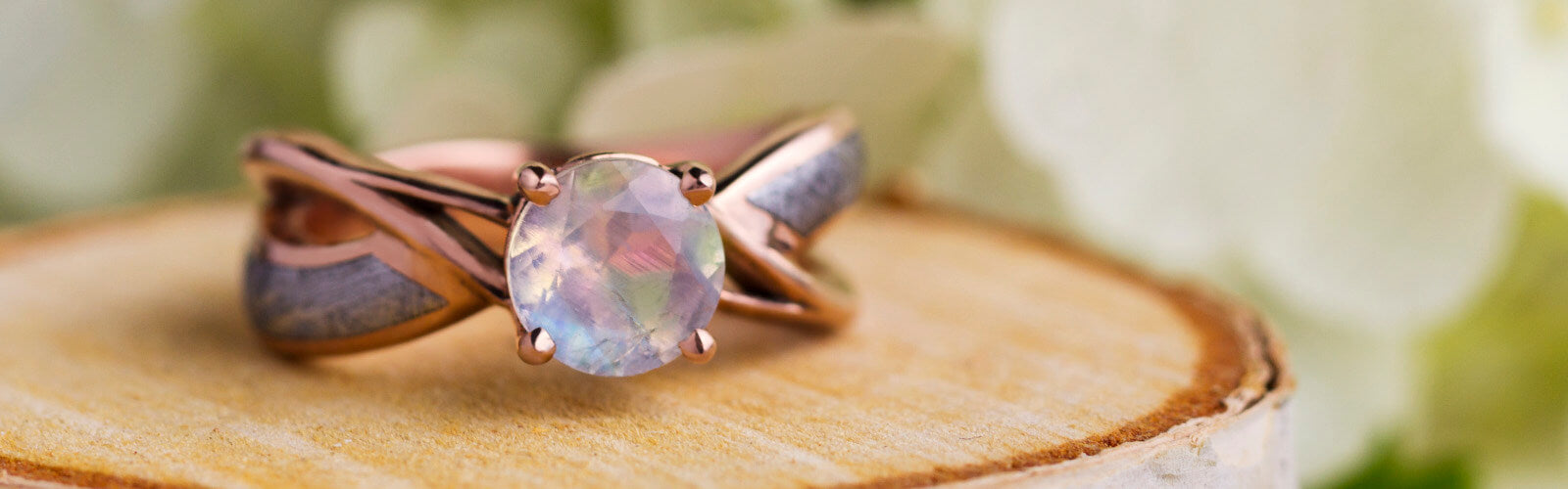 Rose Gold Engagement Ring with Moonstone and Meteorite