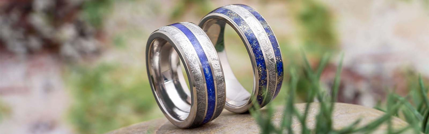 Meteorite and Lapis Lazuli Rings