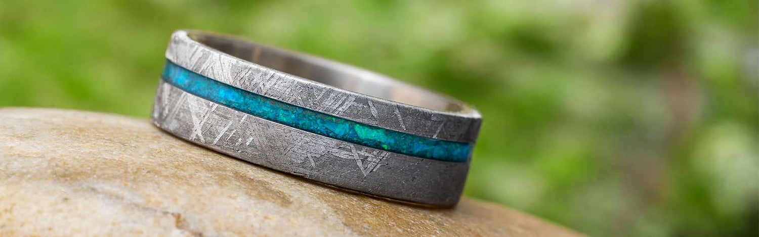 Meteorite and Opal Rings