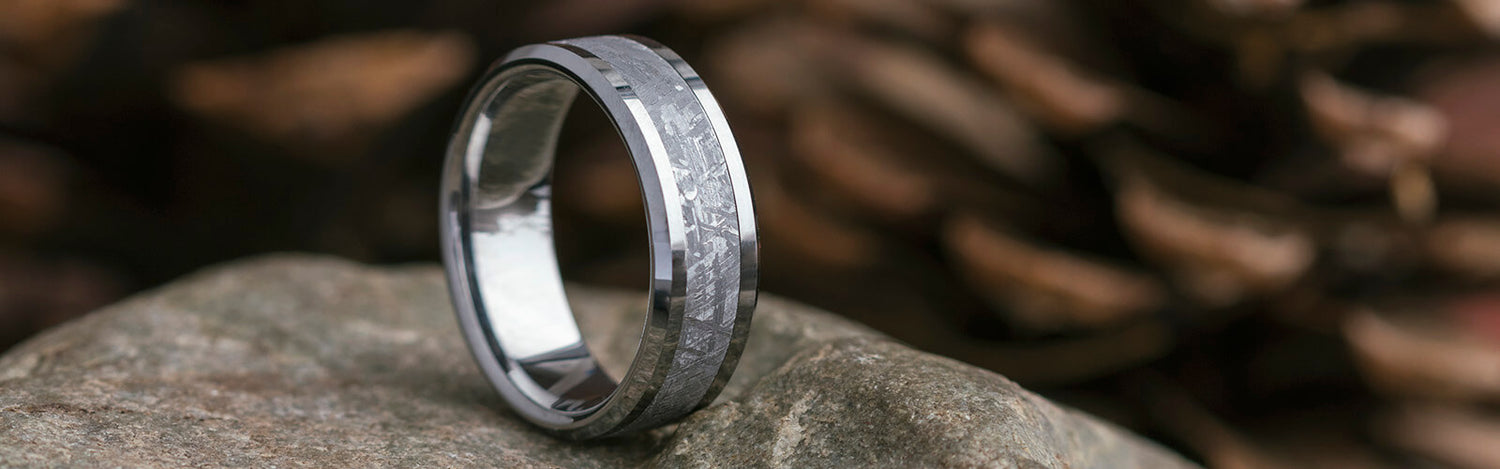 Tungsten Meteorite Ring with Beveled Edge