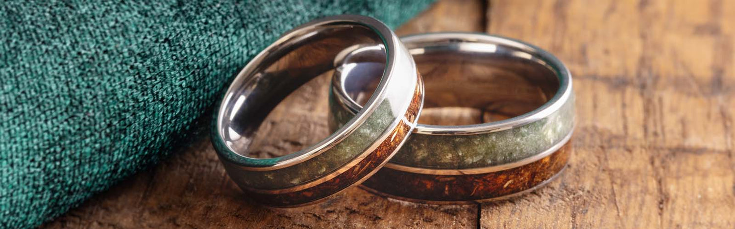 Pine Cones & Pine Needles Inlay Wedding Band