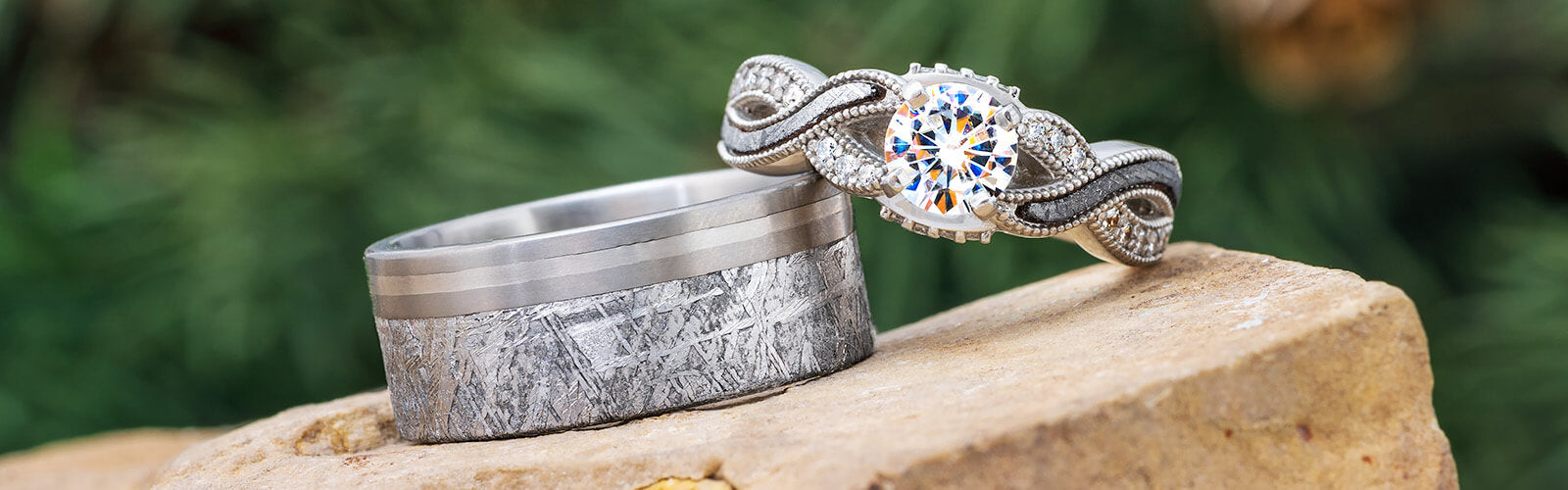 Salt and Pepper Diamond Half Bezel Double Orbit Engagement Ring - LOLiDE