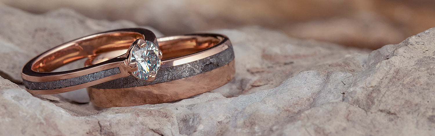 Rose Gold and Meteorite Rings