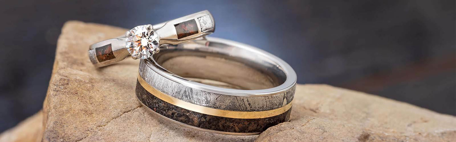 Dinosaur Bone Wedding Ring Sets