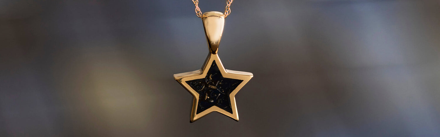 Shaved Meteorite Necklace in Yellow Gold