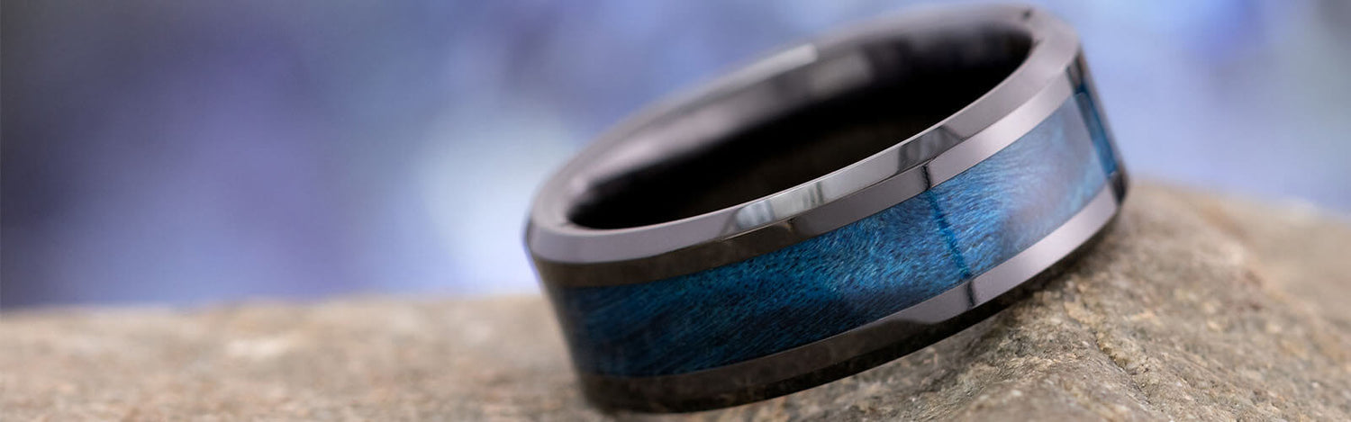 Black Ceramic Wood Wedding Bands