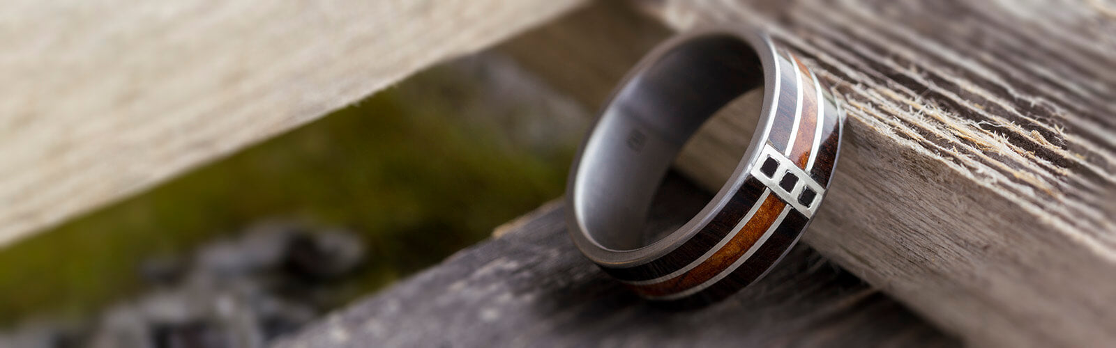 Wood Ring with Square Stones