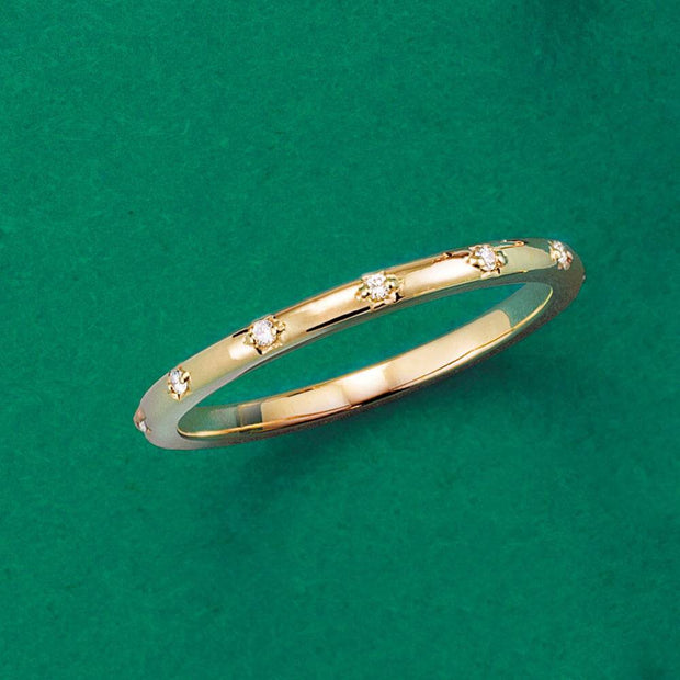 Yellow Gold Stackable Ring With Starbust Set Stones