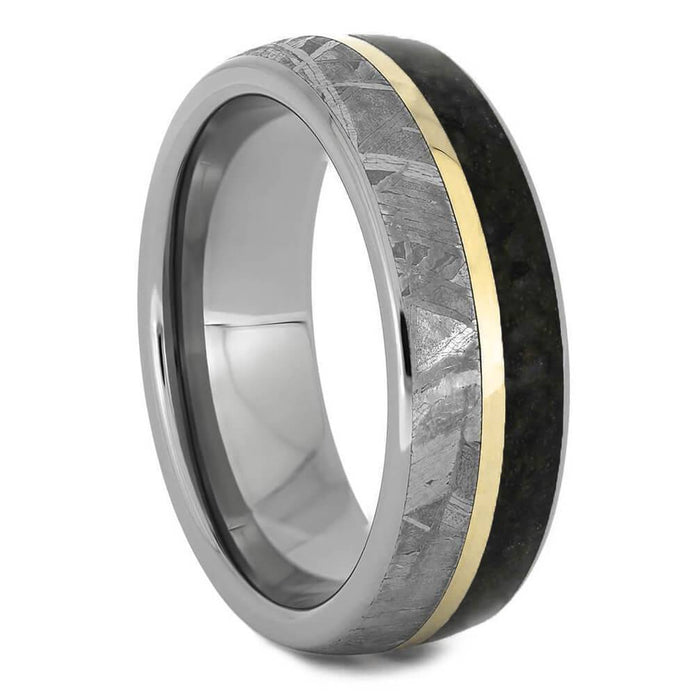 Meteorite and Fossil Wedding Band