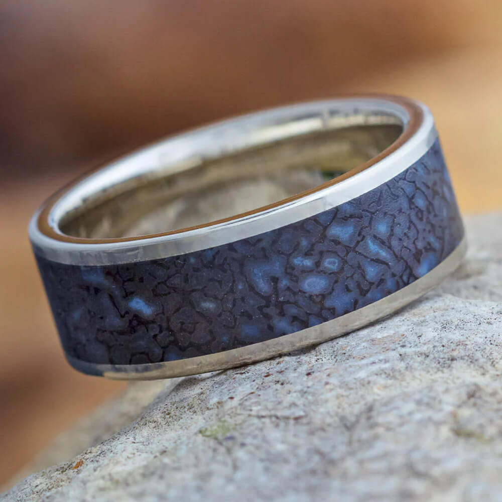 Solid Dinosaur Bone Wedding Band in White Gold
