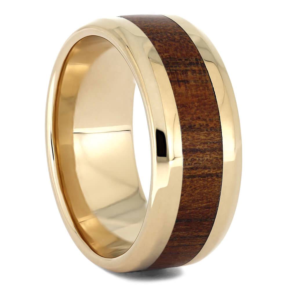 14k Yellow Gold Men's Wedding Band With Koa Inlay