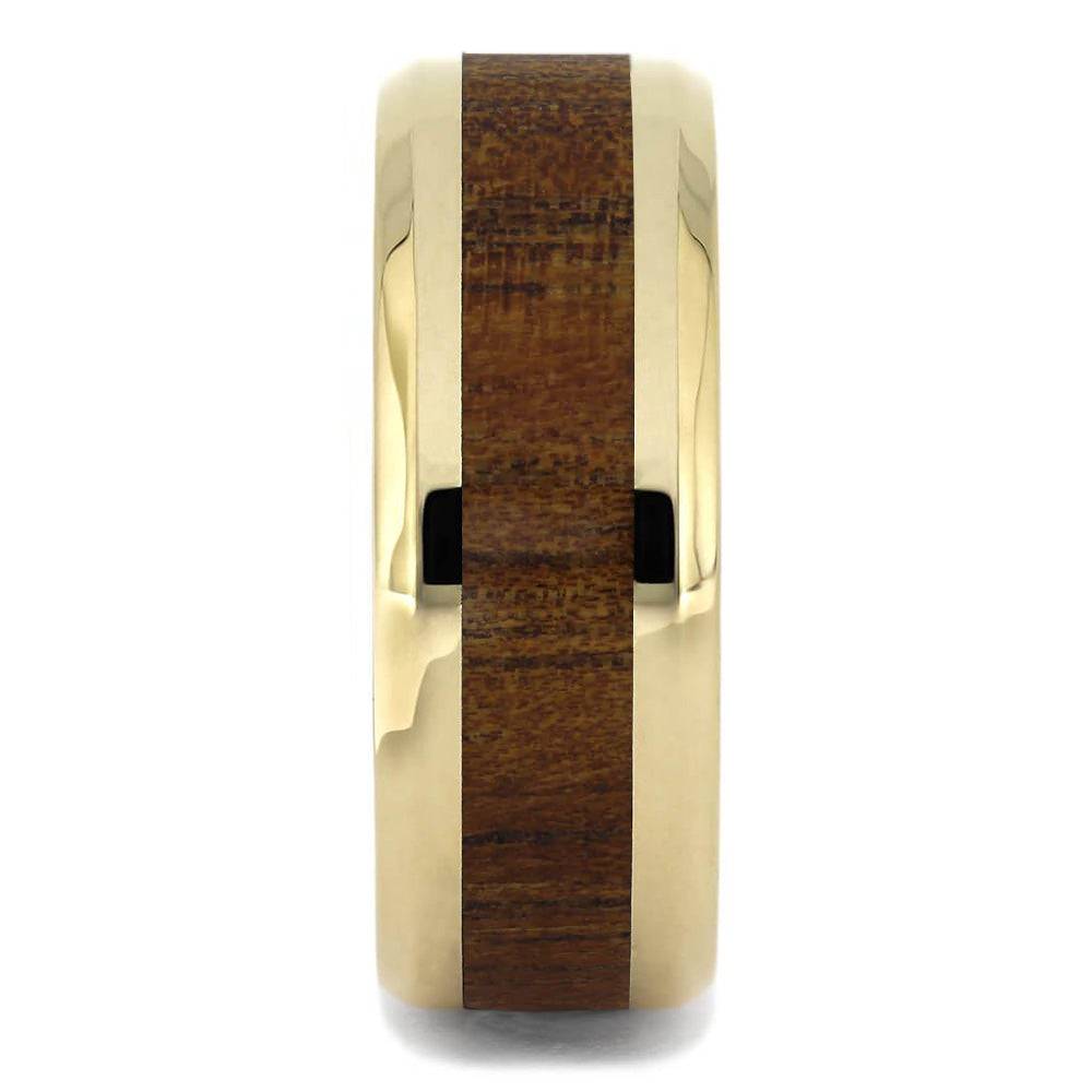 14k Yellow Gold Men's Wedding Band With Koa Inlay
