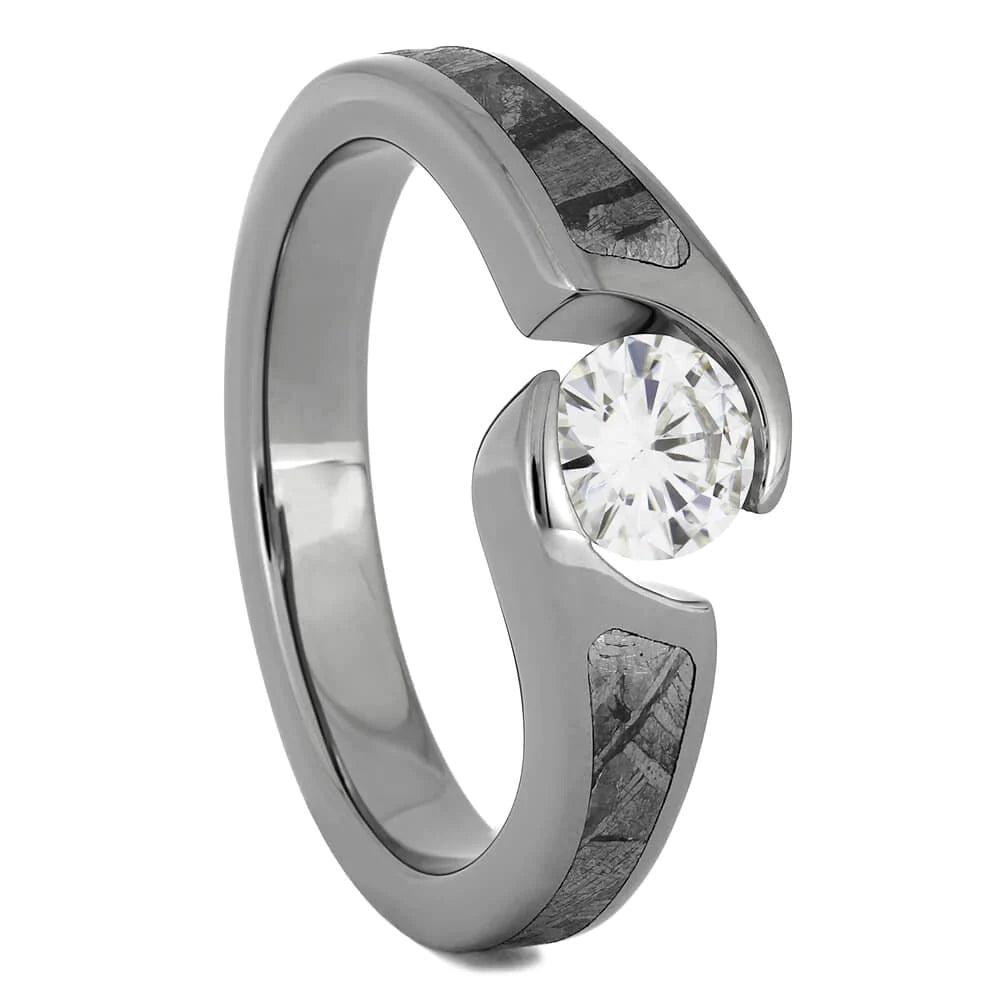 Meteorite Engagement Ring with Moissanite